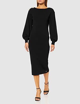 Armani Exchange Lässiges Abendkleid mit langen Puffärmeln, Schwarz