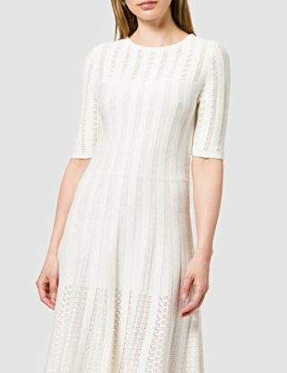 BOSS C Feli Strickkleid mit weitem Ausschnitt, 3/4-Ärmel, Weiß