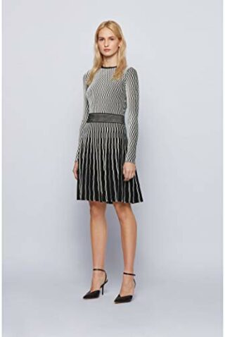 BOSS C Illoran Slim-Fit Strickkleid mit langen Ärmel, Schwarz