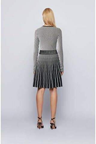 BOSS C Illoran Slim-Fit Strickkleid mit langen Ärmel, Schwarz