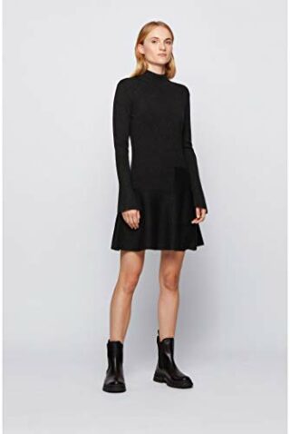 BOSS Fien Schmales, ausgestelltes Strickkleid, Schwarz