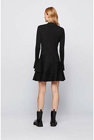 BOSS Fien Schmales, ausgestelltes Strickkleid, Schwarz