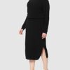 BOSS Ipleame Strickkleid in Midi-Länge, Schwarz