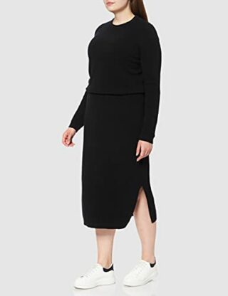 BOSS Ipleame Strickkleid in Midi-Länge, Schwarz