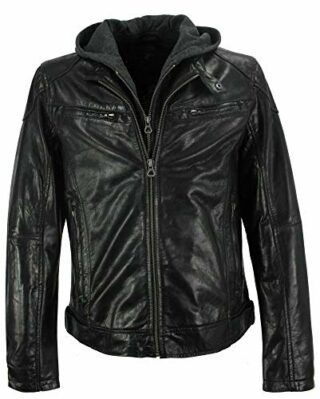 Gipsy Herren Lederjacke mit Kapuze, Schwarz