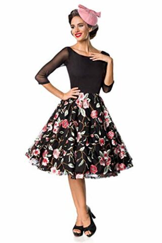 Belsira Premium Vintage-Swingkleid Mini-Kleid, Schwarz