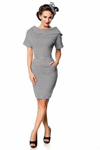 Belsira Retro Bleistiftkleid mit Hahnentrittmuster, Grau