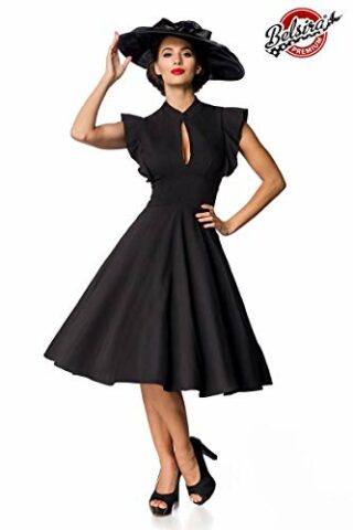 Belsira Retro Swingkleid mit Schmetterlingärmel, Schwarz