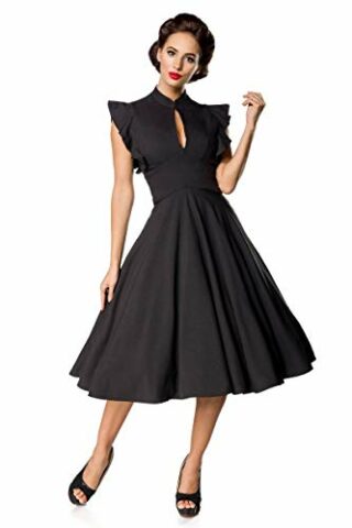 Belsira Retro Swingkleid mit Schmetterlingärmel, Schwarz
