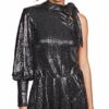 Black Halo One Sleeved Draped Mini Kleid, Grau