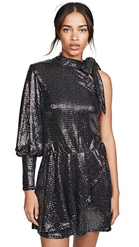 Black Halo One Sleeved Draped Mini Kleid, Grau