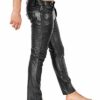 Bockle Tube Aniline Zip Leder-Jeans Lederhose, Schwarz