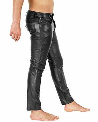 Bockle Tube Aniline Zip Leder-Jeans Lederhose, Schwarz