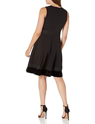 Calvin Klein Ausgestelltes Kleid mit Samtbesatz, Schwarz