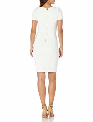 Calvin Klein Gerafftes, kurzärmliges Etuikleid, Beige
