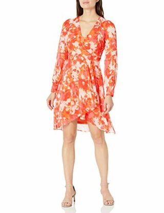 Calvin Klein Langärmeliges Wickelkleid aus Chiffon, Bunt