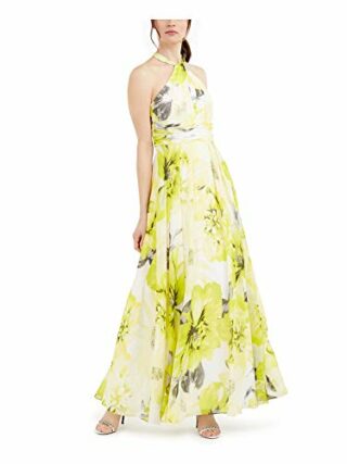 Calvin Klein Plissiertes Neckholder-Maxikleid, Bunt