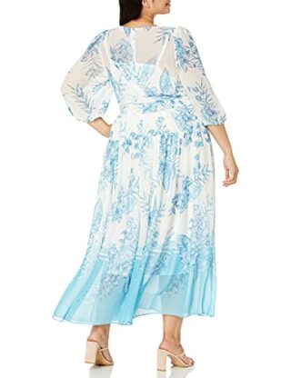 Calvin Klein Plus Size Langarm-Maxikleid mit Faux Wrap, Bunt