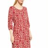 Comma A-Linien Kleid, Midi Kleid, Gemustert, Rot