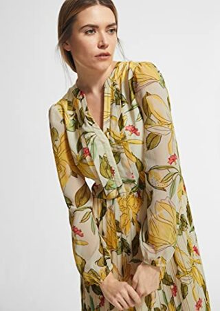 Comma Chiffon-Kleid mit plissiertem Rock, Weiß
