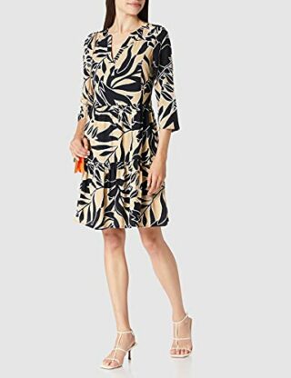 Comma Gemustertes Viskosekleid, Beige
