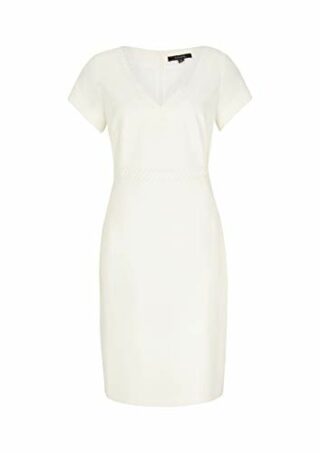 Comma Mini Kleid, Etuikleid, V-Ausschnitt, Weiß