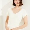 Comma Mini Kleid, Etuikleid, V-Ausschnitt, Weiß