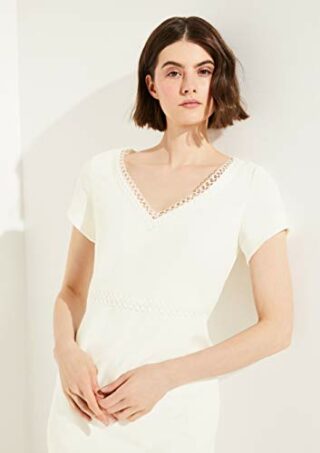 Comma Mini Kleid, Etuikleid, V-Ausschnitt, Weiß