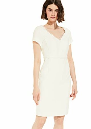 Comma Mini Kleid, Etuikleid, V-Ausschnitt, Weiß