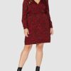 Comma Wickelkleid, Knielang, Gemustert, Rot