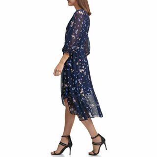 DKNY Chiffon Midikleid mit 3/4 Ärmeln, Blau
