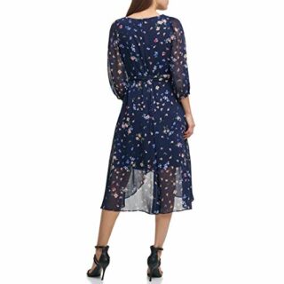 DKNY Chiffon Midikleid mit 3/4 Ärmeln, Blau