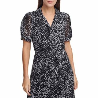 DKNY MIDI-Hemdkleid mit Knotenärmeln, Schwarz