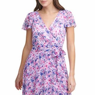 DKNY Wickel-Midikleid mit V-Ausschnitt, Rot