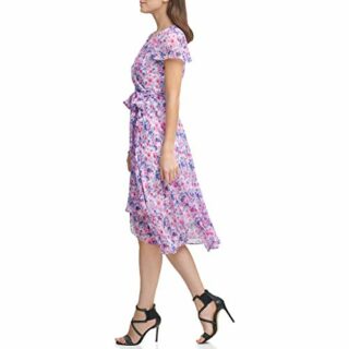 DKNY Wickel-Midikleid mit V-Ausschnitt, Rot