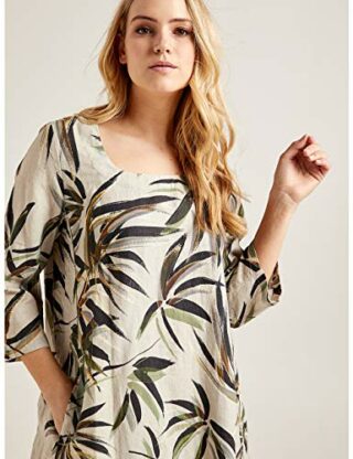 Elena Mirò Bedrucktes Leinenkleid, Beige