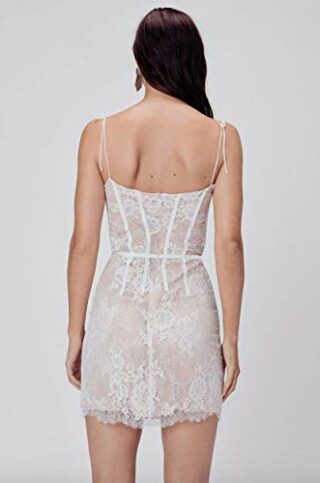 For Love & Lemons Cheyenne Minikleid aus Spitze, Beige