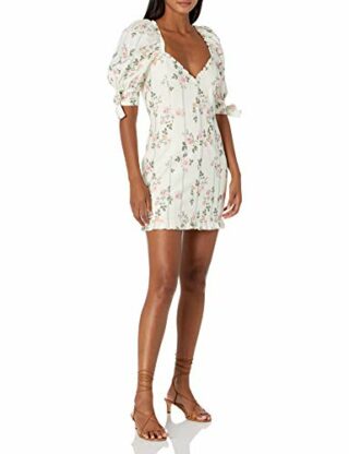 For Love & Lemons Rose Mini Kleid, Gestreift, Beige