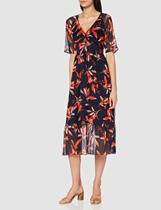 French Connection ELIVA Crinkle Midikleid mit V-Ausschnitt, Rot