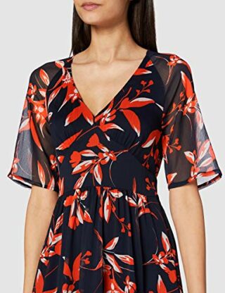French Connection ELIVA Crinkle Midikleid mit V-Ausschnitt, Rot