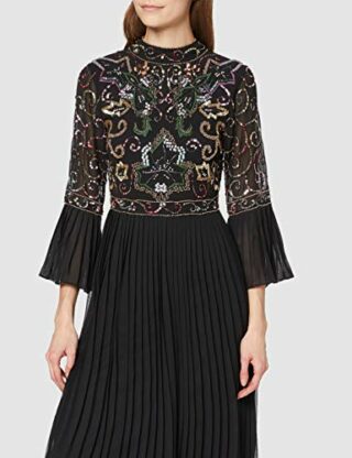 Frock and Frill Joy Midikleid mit Faltenärmeln und Rock, Schwarz