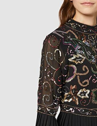 Frock and Frill Joy Midikleid mit Faltenärmeln und Rock, Schwarz