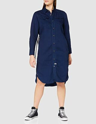 G-STAR RAW Tacoma Midikleid Hemdkleid Straight Fit, Blau