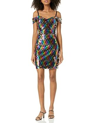 GUESS Schulterfreies Mini-Kleid mit Regenbogen, Bunt
