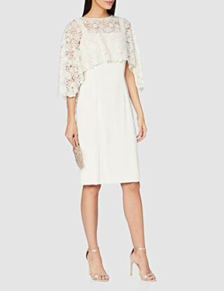 Gina Bacconi Catriona Etuikleid aus Crepe mit Umhang aus Spitze, Beige