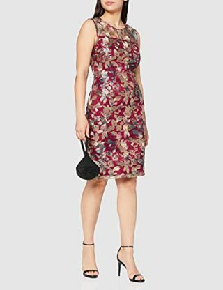 Gina Bacconi Cocktailkleid mit Blattstickerei, Rot