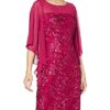 Gina Bacconi Cocktailkleid mit bestickten Cape-Ärmeln, Rot