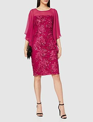 Gina Bacconi Cocktailkleid mit bestickten Cape-Ärmeln, Rot
