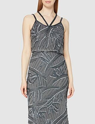 Gina Bacconi Maxikleid mit Perlen, Cocktailkleid, Grau