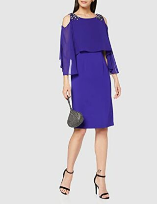 Gina Bacconi Schulterfreies Cocktailkleid mit Perlenstickerei, Blau